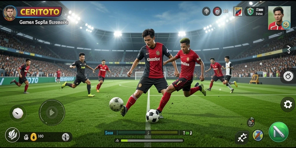 Tampilan menarik dari gameplay CERITOTO yang penuh aksi sepak bola.