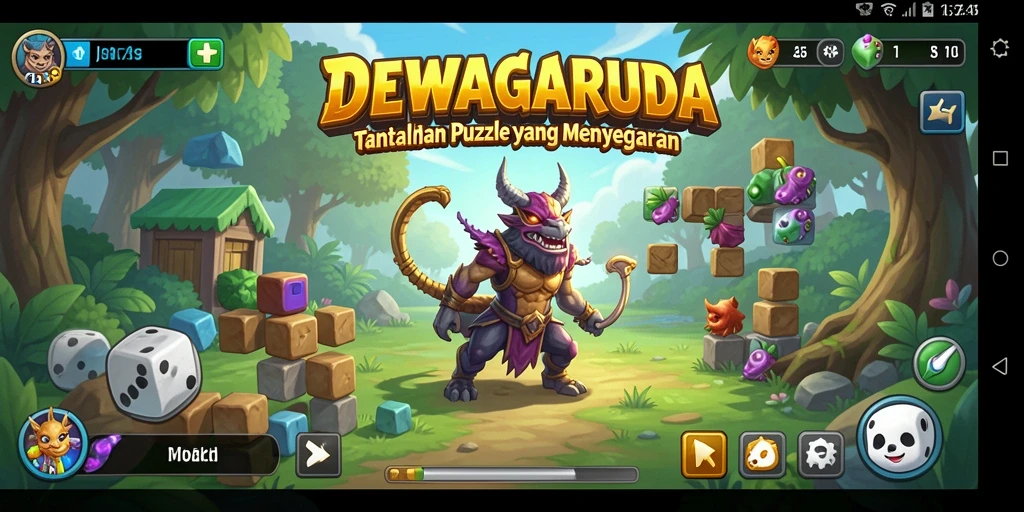Screenshot DEWAGARUDA menampilkan tantangan puzzle yang seru dan menyenangkan.