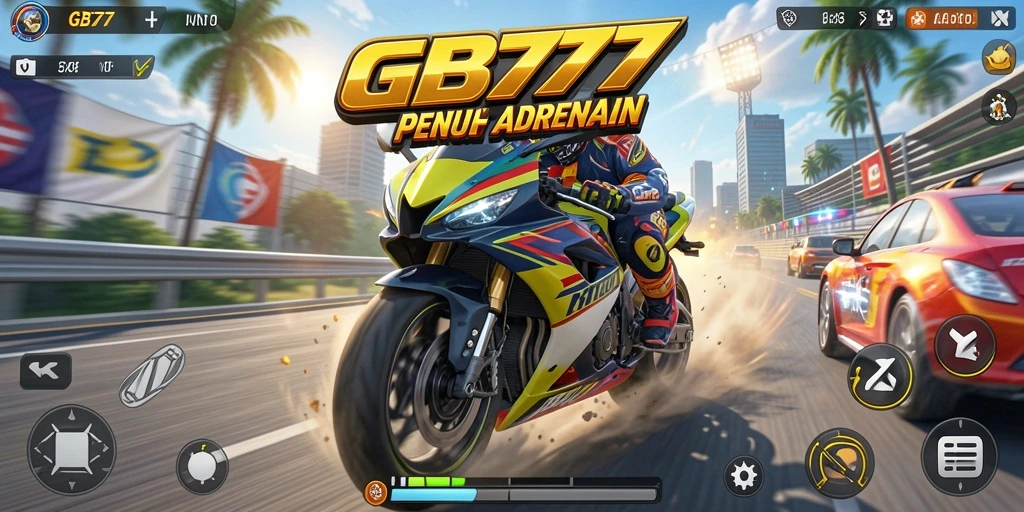 Screenshot menunjukkan aksi balapan motor yang mendebarkan.