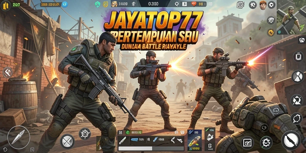 Tangkapan layar game JAYATOP77 menampilkan aksi pertempuran Battle Royale yang seru.