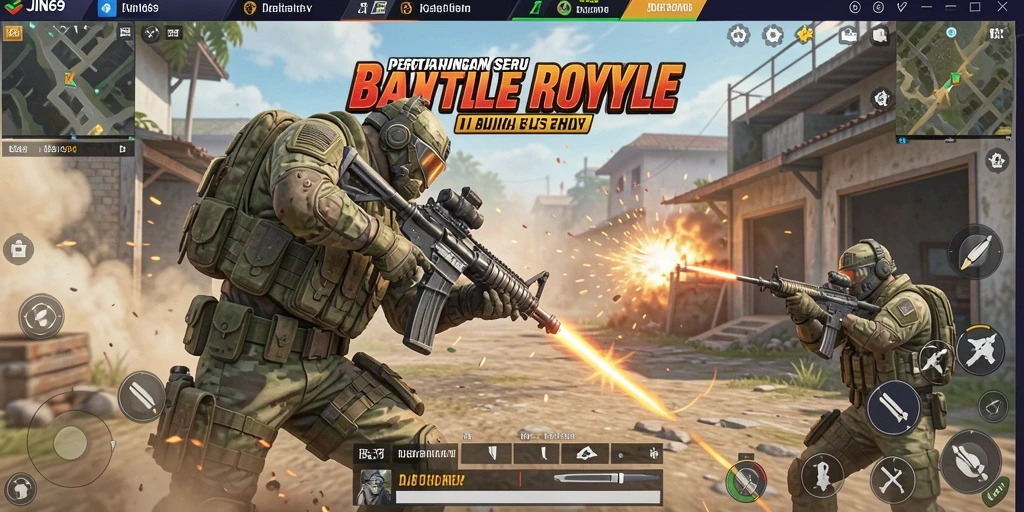 Tampilan gameplay menegangkan di JIN69 dengan aksi Battle Royale yang intens.