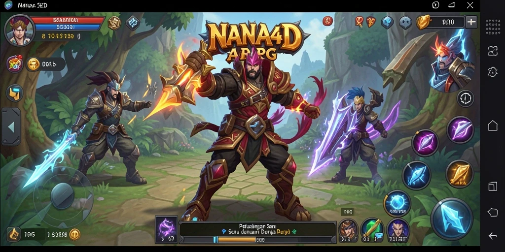 Screenshot gameplay <strong>NANA4D</strong> menunjukkan aksi pertempuran mendebarkan di dunia yang luas.
